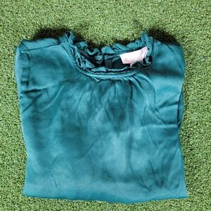 Rachel Parcell Green Blouse Ruffle Neck Long‎ Sleeve Top Size S